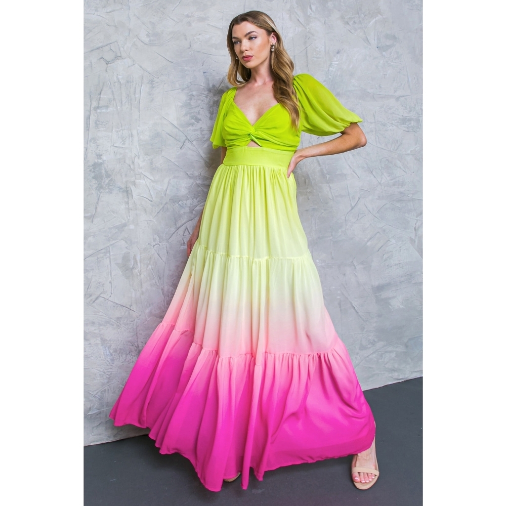 Flying Tomato Lime And Pink Ombre Maxi Dress
